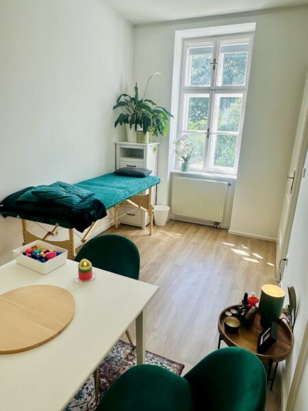 praxis-wien Praxisraum mit Liege und Systembrett